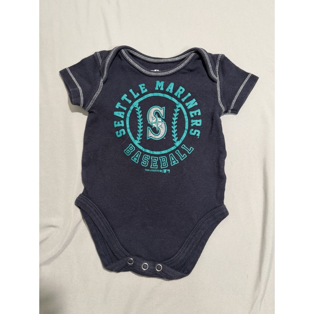 MLB Seattle Mariners baseball baby one piece body suit, blue, 3-6 months